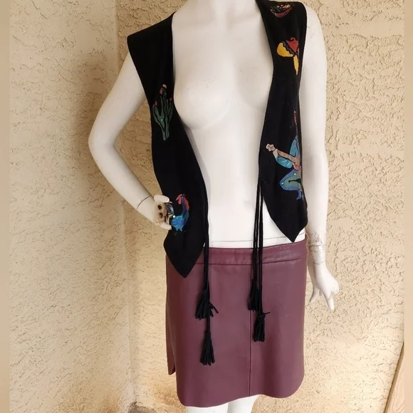 Char 70sLeather Vest Handpainted‎ Southwestern
